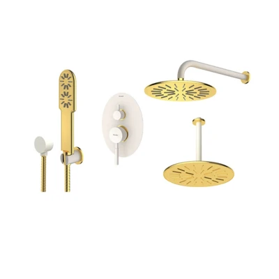 شیرآلات دوش (متعلقات) توکار سقفی Brass تیپ 4 روگن شیری طلایی شودر