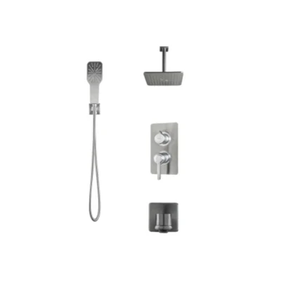 شیرآلات دوش (متعلقات) توکار فلت با گوشی متحرک و سردوش  M301 رزالین (کلاس 1)  استیل مات راسان