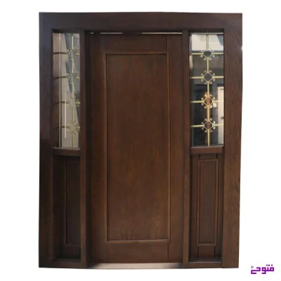 درب لابی تمام چوب دو طرف شیشه کیپ در